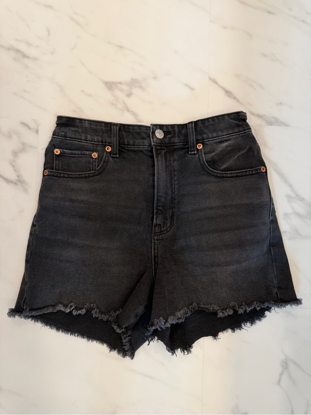 American Eagle Black High-Rise Frayed Hem Denim Shorts